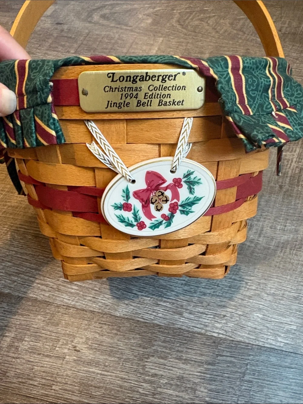 Longaberger 1994 Jingle Bell Basket  Holly Lid Liner & Protector READ